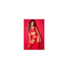 Ensemble sexy 3 pièces peek-a-boo en dentelle avec string et porte-jarretelles 
